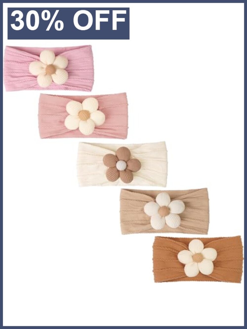 Newborn Baby Girl Flower Headbands 5 Pack Soft Nylon Stretch